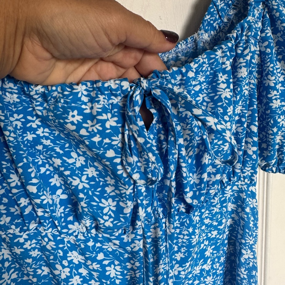 SHEIN Blue and White Floral Midi Dress Sz Small - Picture 2 of 6